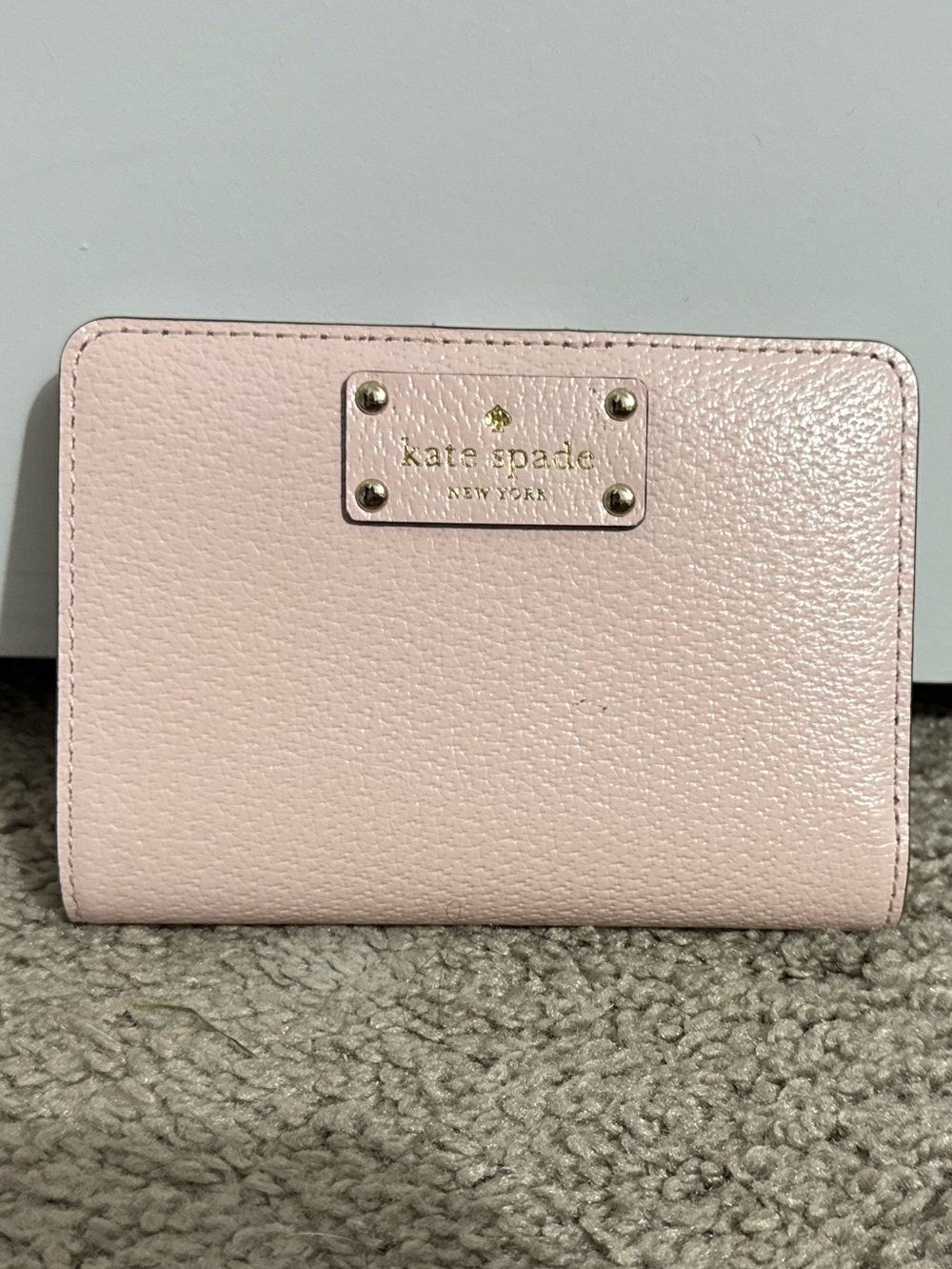 Cute Kate Spade light pink leather fold over snap close wallet like new